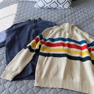Men's Cream Quarter-Zip Stripe Knit Sweater